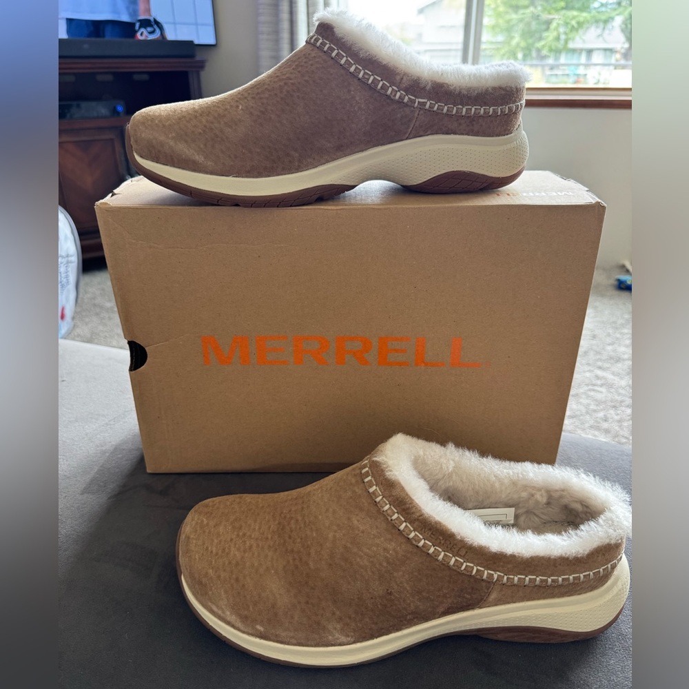 Merrell Encore Ice 5 Clogs Womens Camel Slip-On Nubuck Round Toe - 9.5 Med NEW